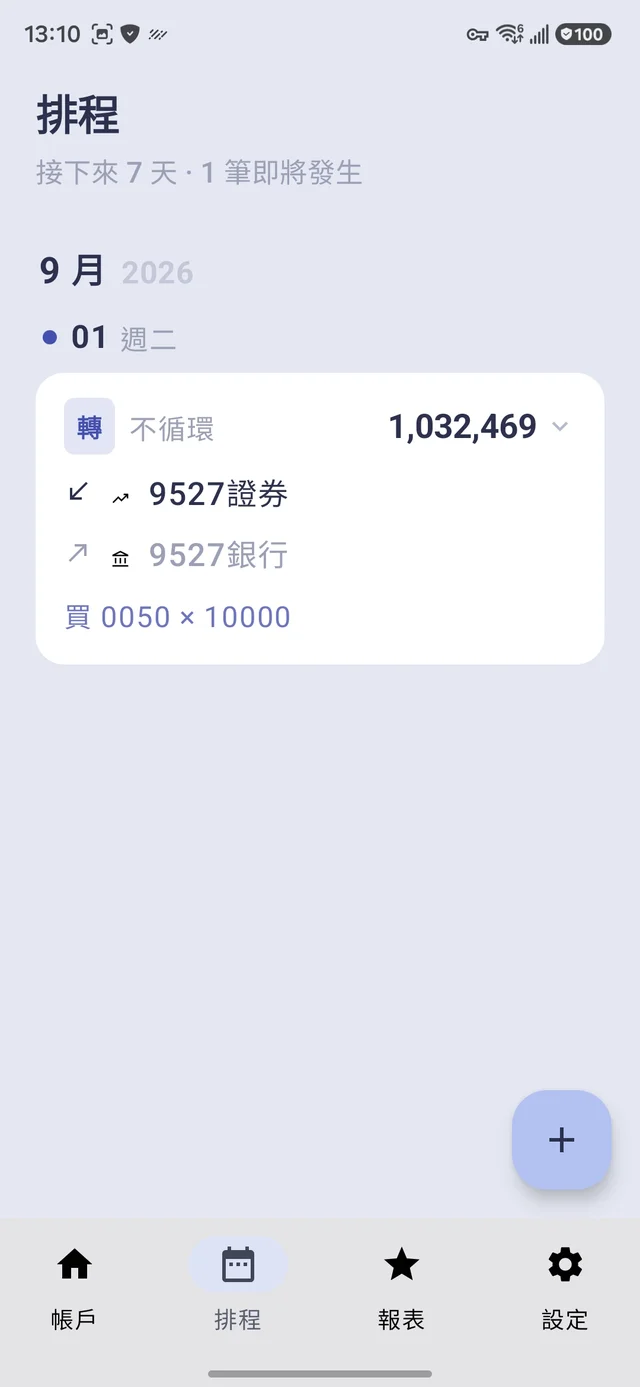 排程頁的 T+2 交割交易